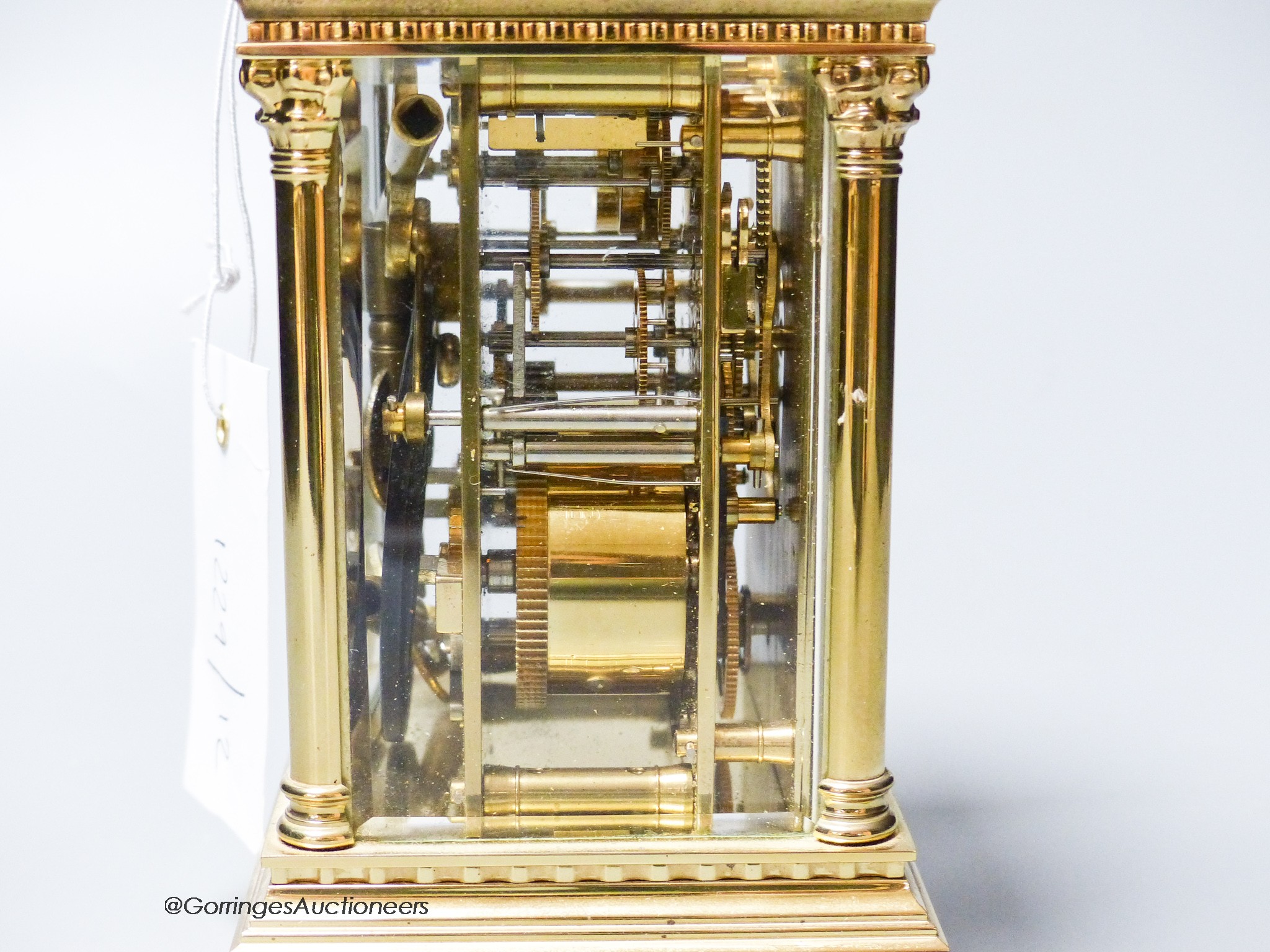 A French lacquered brass repeating carriage clock, height 17cm